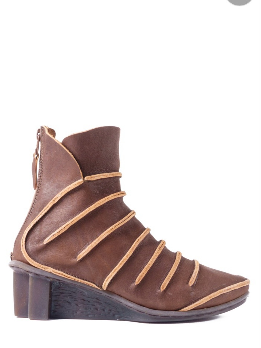 Trippen Amber Women’s Brown Leather Ankle Bootie with Contrasting Trim 8.5